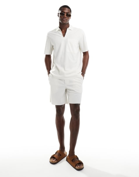 ONLY & SONS plisse shirt and shorts set in stone - view 1