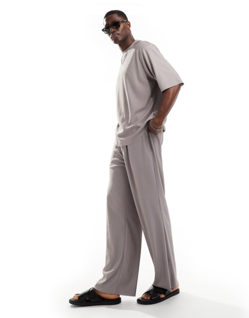 ONLY & SONS plisse t-shirt & pants set in grey