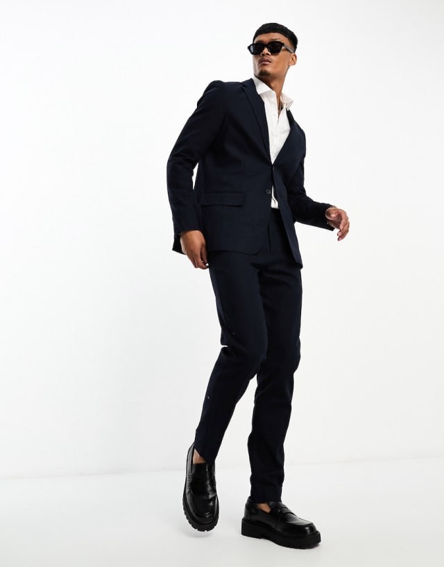 ONLY & SONS - slim fit linen mix suit in navy