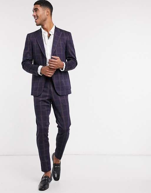 Only & Sons suit trouser with elasticated waist in navy check