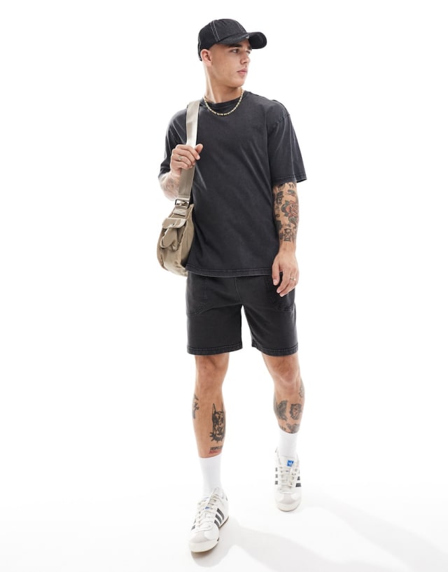 ONLY & SONS - t-shirt and short co-ord in washed black