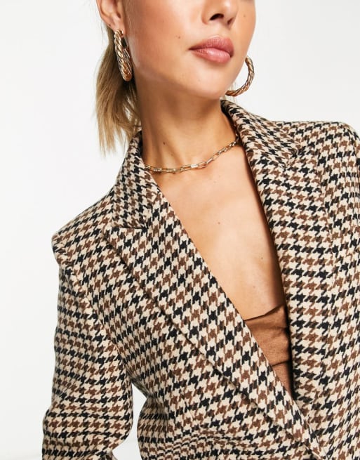 & Other Stories - Co-ord set van wol met blazer en minirok met pied-de-poule in bruin