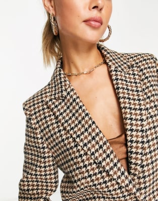 & Other Stories - Coordinato con blazer e minigonna in lana marrone pied de poule