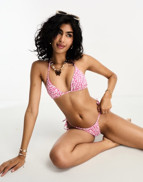 PIECES handkerchief bikini top and bikini bottoms set in pink