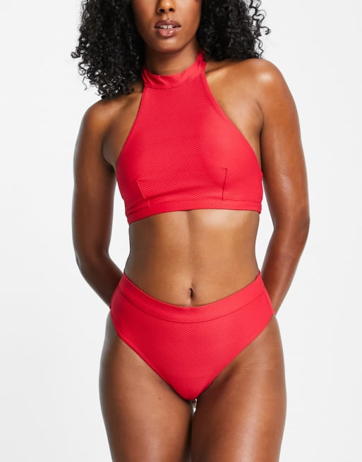 High neck bikini sales with high waisted bottoms