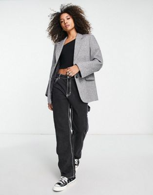 & Other Stories co-ord oversize wool blend blazer in salt and pepper grey