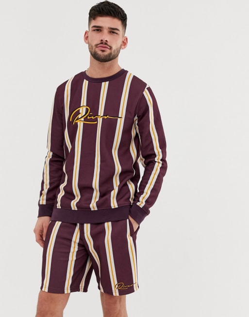 Pantalones de chándal burdeos a rayas de River Island