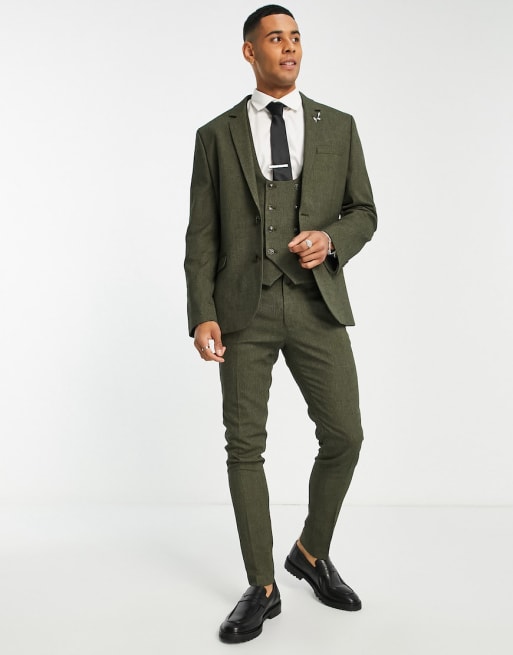 Pantalones de traje verde bosque texturizado de corte slim de ASOS DESIGN Wedding