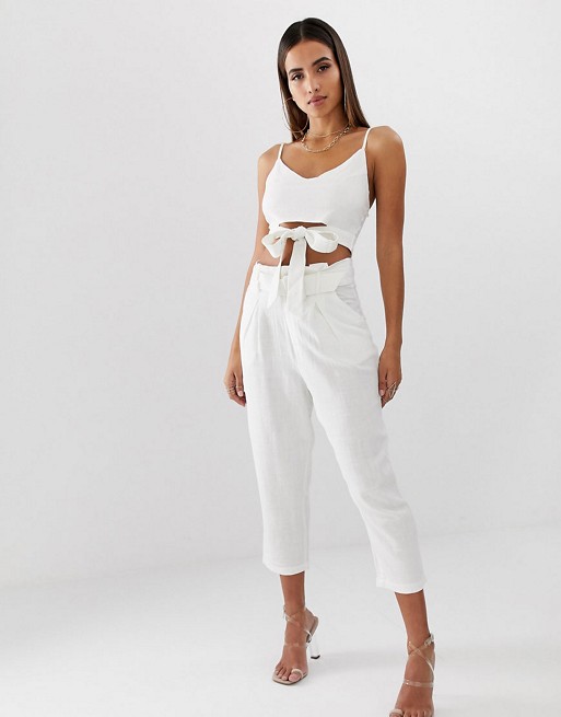 Parallel Lines linen crop top & trousers co-ord