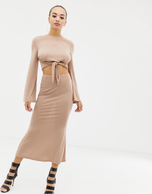 Parallel Lines long sleeved top & midaxi pencil skirt two-piece