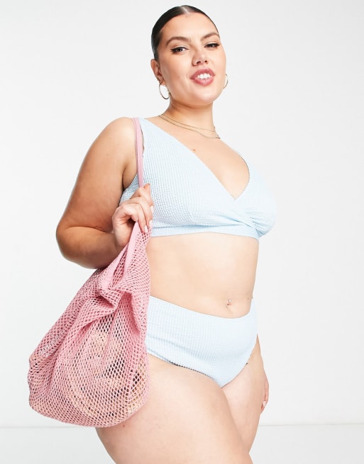 Peek & Beau Curve Exclusive high waist bikini bottom in baby blue scrunch -  LBLU