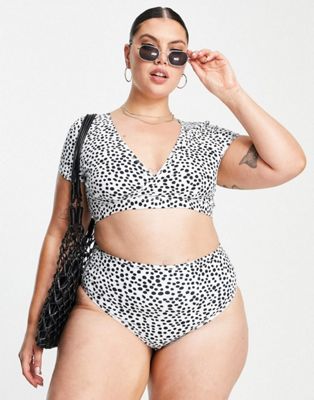 Peek & Beau Curve Exclusive mix and match high waist bikini bottom in white polka dot
