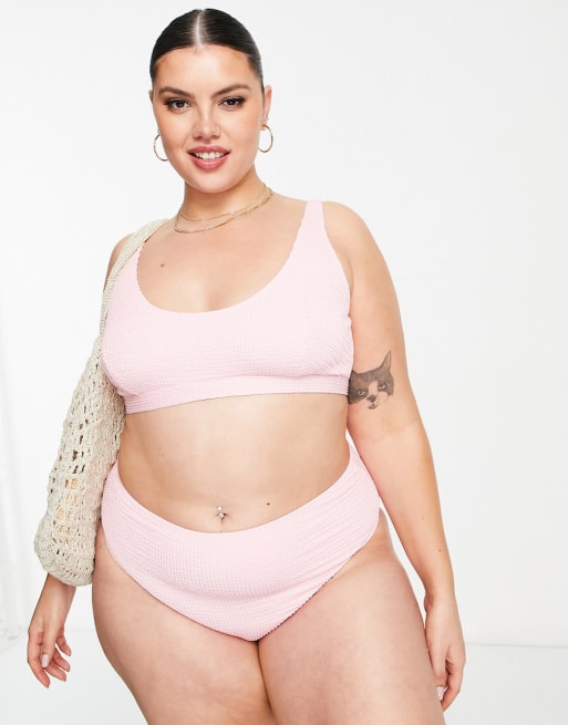 Peek & Beau Curve – Exclusive – Rosa, skrynklad bikiniunderdel med hög midja - LPINK