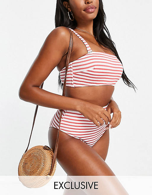 Peek & Beau Fuller Bust Exclusive mix and match bikini n red textured stripe