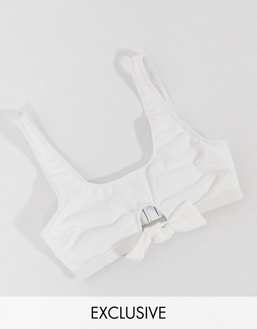 Peek & Beau Fuller Bust Exclusive textured crop bikini top with tie detail in white