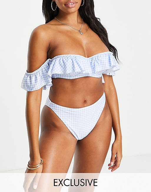 Peek & Beau Fuller Bust Exclusive underwire off shoulder frill bikini top and bo
