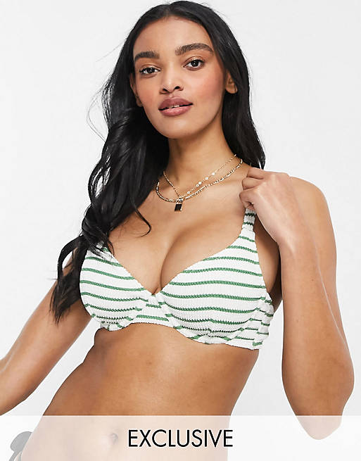 Peek & Beau Fuller Bust Exclusive underwire scrunch bikini top in green stripe