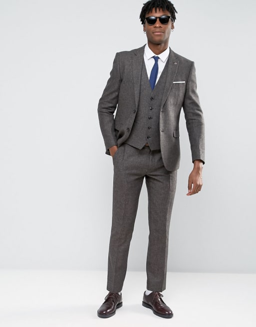 Penguin Formal Brown Herringbone Suit | ASOS