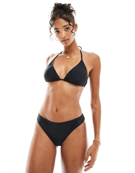 Pieces - Bikini con top a triangolo con laccetti sul retro e slip nero - view 1