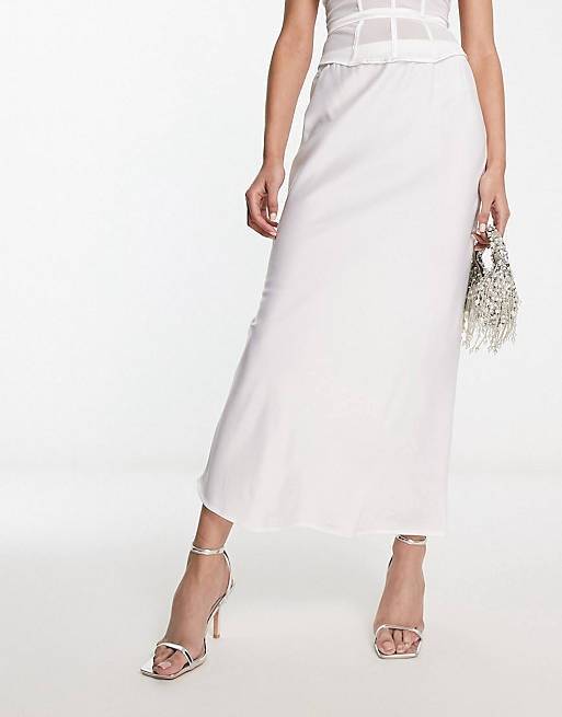 Pieces Bride To Be satin top and skirt co-ord in white | ASOS