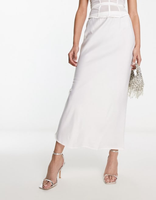 Pieces Bride To Be satin top and skirt co ord in white ASOS