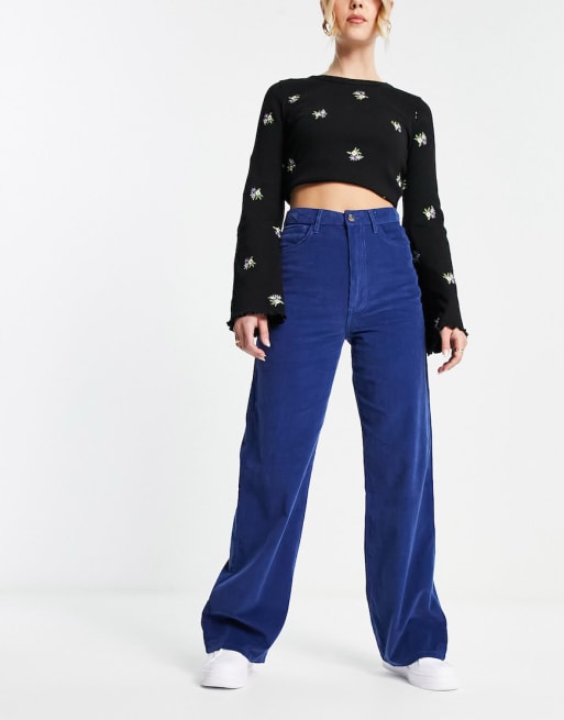 Pieces - Co-ord set van corduroy met shacket en broek met wijde pijpen in blauw