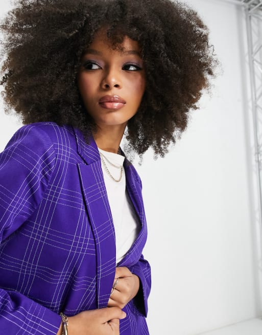 Pieces - Coordinato oversize sartoriale viola a quadri