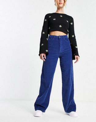 Pieces cord shacket and wide leg trousers co-ord in blue