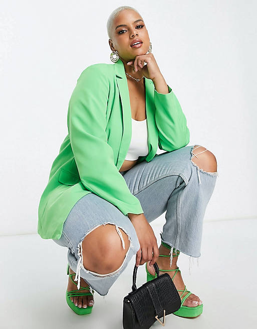 Pieces Curve blazer and tailored pants in green