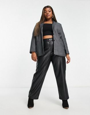 Pieces Curve tailored blazer and cargo mini skirt co-ord in grey