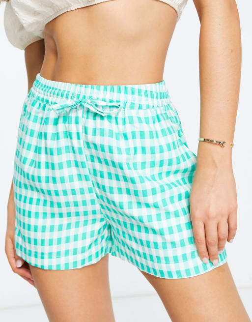 Pieces - Ensemble chemise et short de plage - Vichy menthe