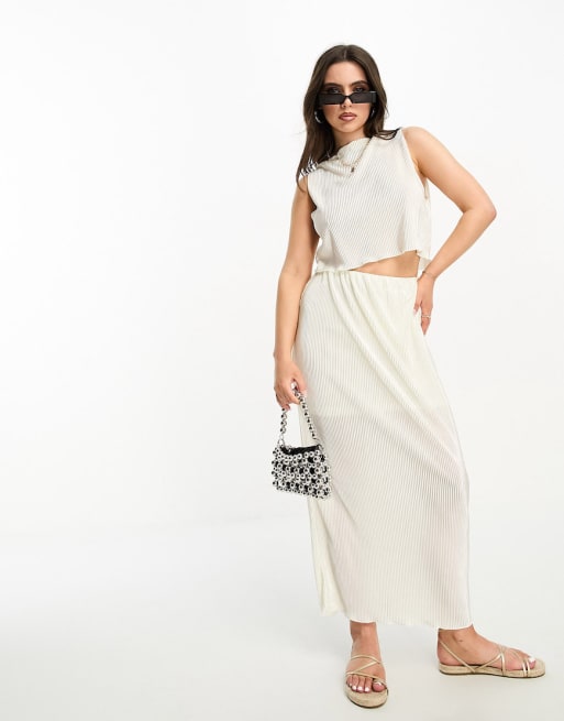 Pieces Petite - Coordinato con top e gonna midi plissé color crema