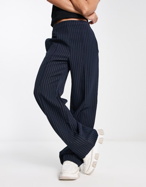 Pieces tailored blazer and straight leg trouser in navy pinstripe - view 1