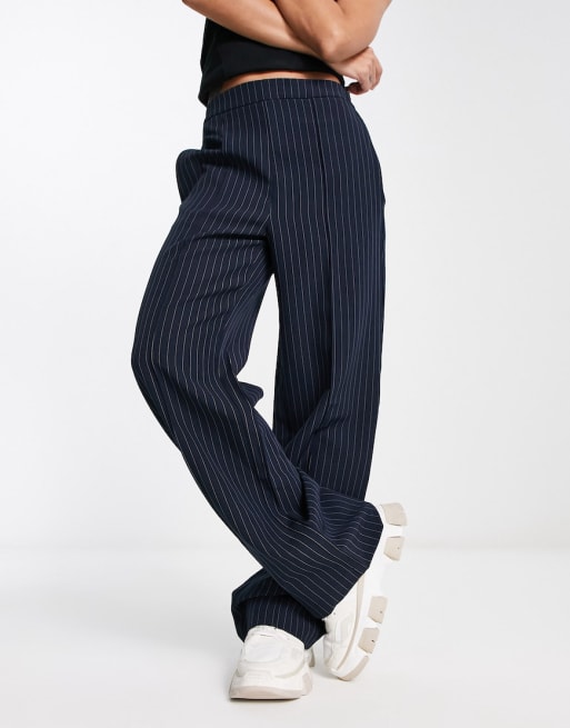  Pieces tailored blazer and straight leg trouser in navy pinstripe