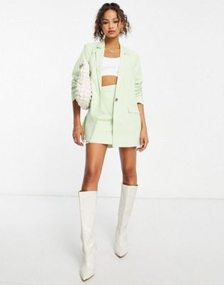 Pieces tailored blazer & notch front skirt co-ord in green