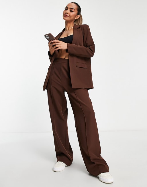 Pieces tailored trouser suit in brown ASOS