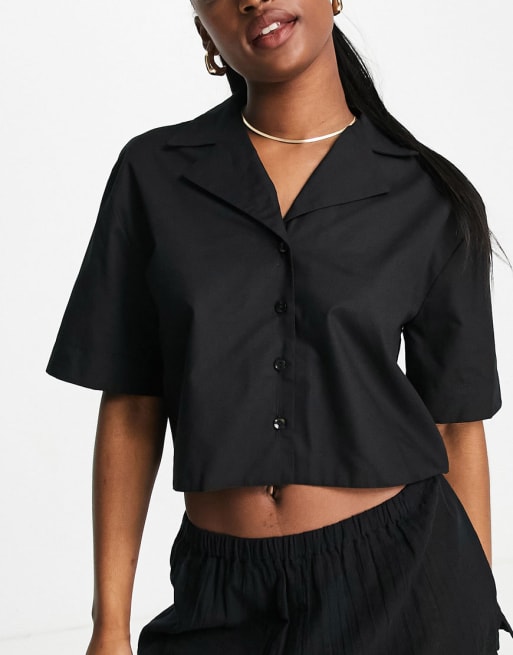Pijama negro de pantalones y camisa corta de manga corta de ASOS DESIGN