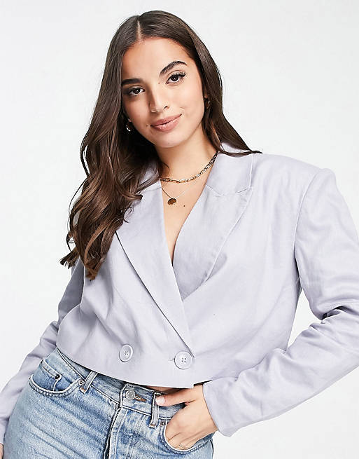 Pimkie cropped double breasted blazer and mini skirt co-ord in grey