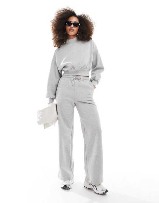 Pimkie cropped sweatshirt and drawstring wide leg trackies set in light grey