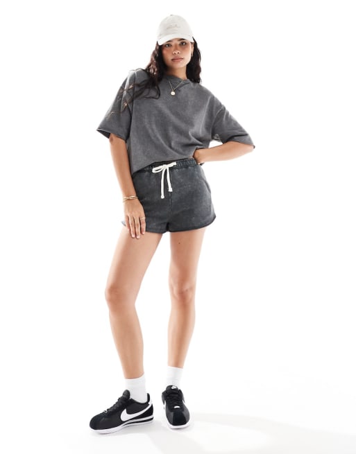 Pimkie - Ensemble short molletonné et t-shirt oversize à col ras de cou - Gris foncé délavé