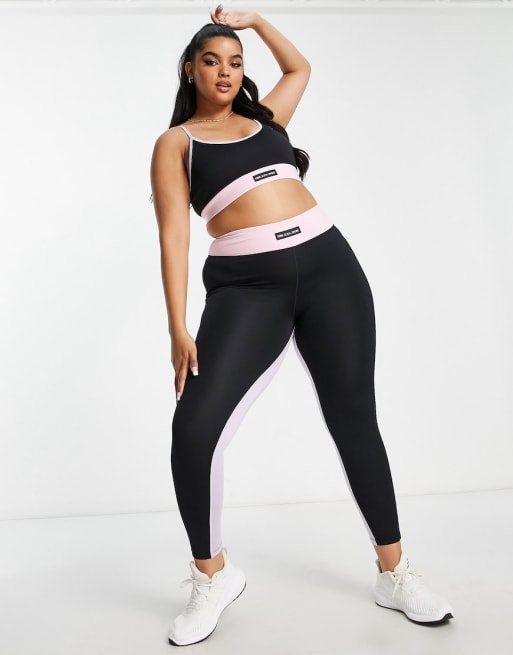 Pink Soda Plus Breeze colourblock leggings in black with matching