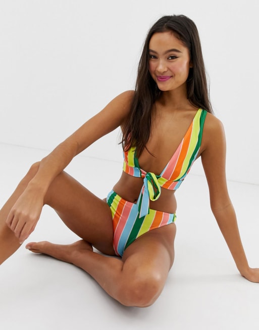 Playful Promises rainbow stripe high apex bikini set
