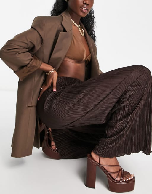 Plisse Slim Chocolate Shirt and Pants set