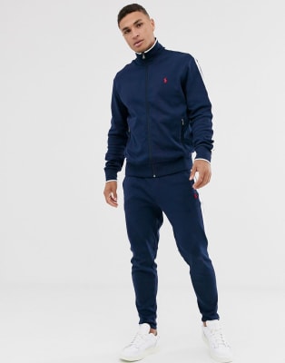polo ralph lauren tapered jogger in navy with white side stripe