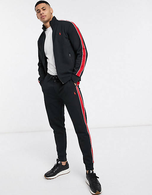 Polo Ralph Lauren tracksuit in black with side stripe | ASOS