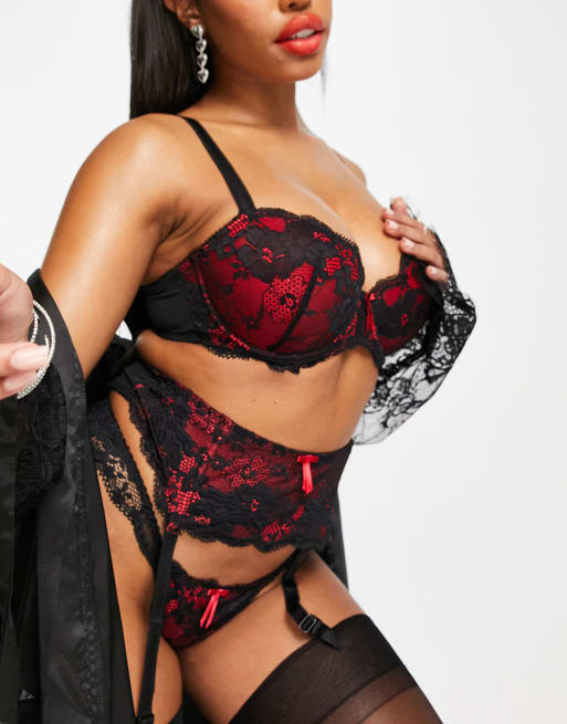 JOMFERRY 777 BLACK-RED NON-PADDED LINGERIES SET