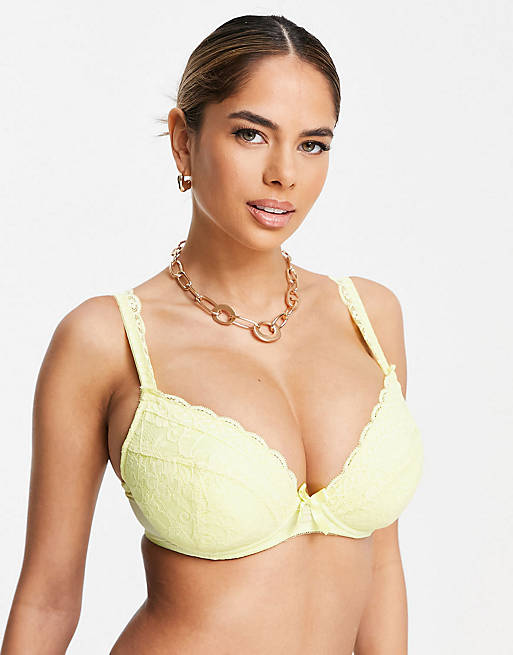 Pour Moi Fuller Bust Rebel padded lace plunge bra in yellow