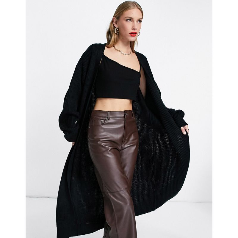 srawt Top Pretty Lavish - Coordinato con cardigan lungo in maglia, canotta e pantaloni a fondo ampio nero