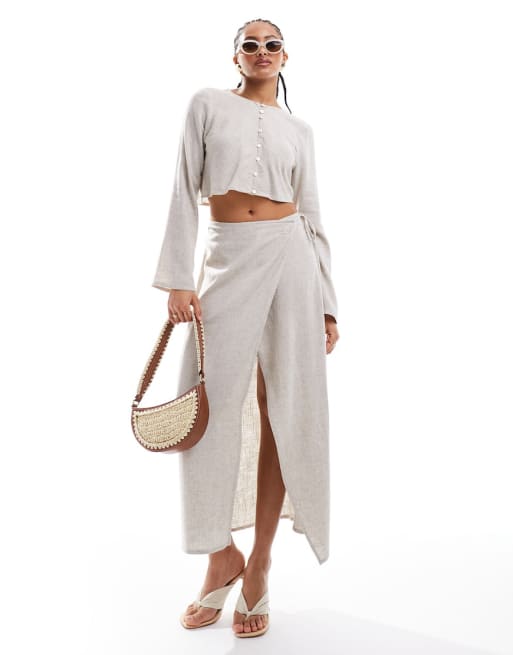 Pretty Lavish crop top and foldover maxi skirt co ord in stone ASOS