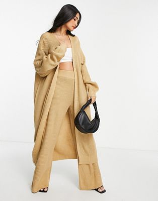Pretty Lavish knitted wide leg trouser co-ord in camel